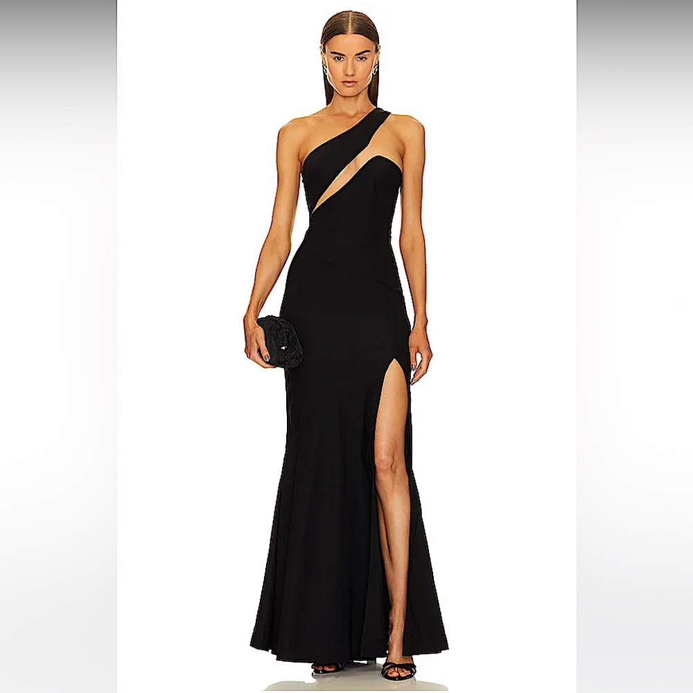 Michael Costello Black One-Shoulder Maxi Dress